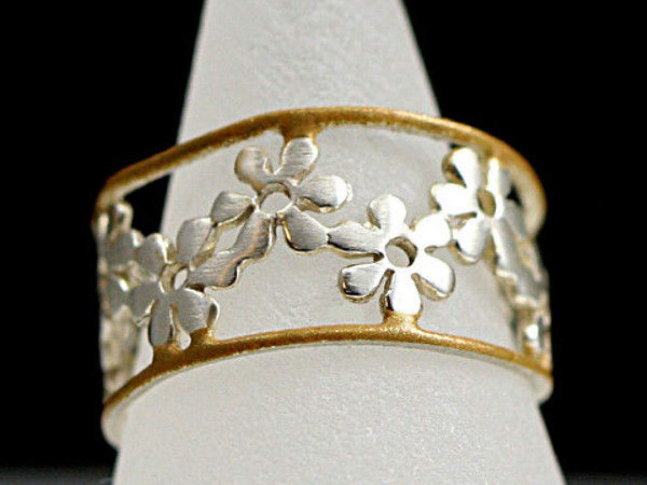 925 Echtsilber Blütenring bicolor Silber Gold